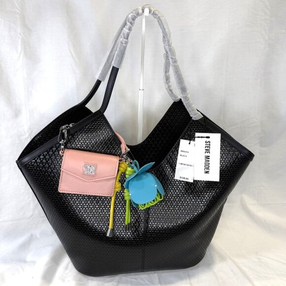 Embossed Woven X-Large Tote Bag, Black, w/Colorful Bag Charms, NWT - Picture 2 of 16
